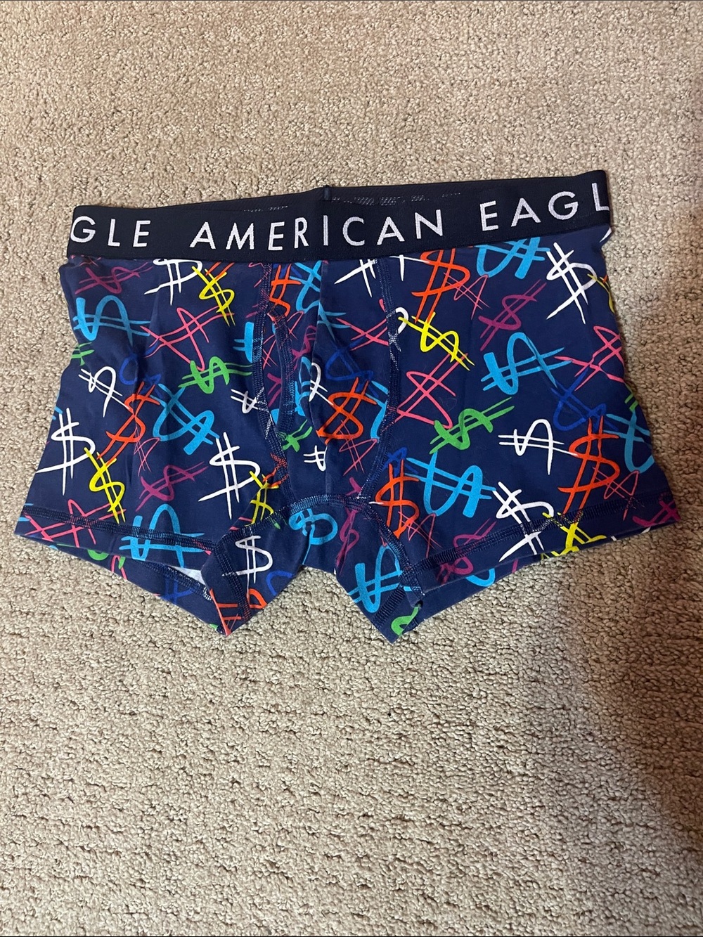 American Eagle Outfitters Navy Boxer Briefs with Multicolor Dollar Sign Pattern